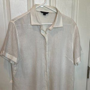 Lands' End, Women's Short Sleeve, Button Up Linen Blouse (Size 18-20)